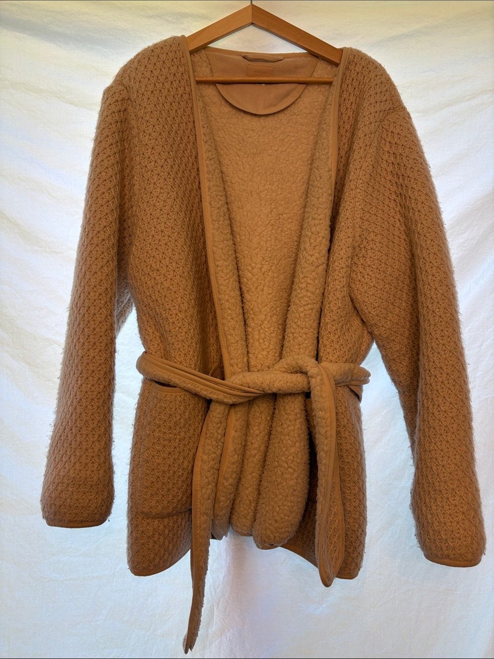 MOTHER The Puffer Robe Cardigan Coatigan Jacket Tan Fleece Warm Bodies